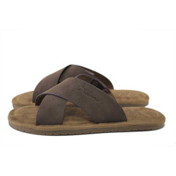 Кафяви мъжки чехли, здрава еко-кожа - всекидневни обувки за лятото N 100025264