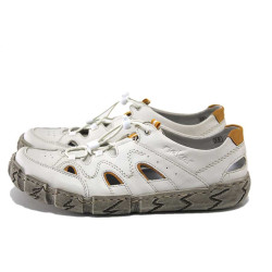 Бели дамски обувки с равна подметка, естествена кожа - всекидневни обувки за пролетта и лятото N 100025277