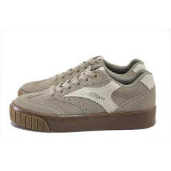 Бежови дамски кецове, естествен велур - всекидневни обувки за пролетта и лятото N 100025278