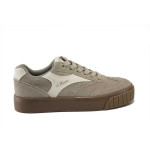 Бежови дамски кецове, естествен велур - всекидневни обувки за пролетта и лятото N 100025278