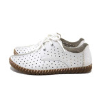 Бели дамски обувки с равна подметка, естествена кожа перфорирана - всекидневни обувки за пролетта и лятото N 100025306