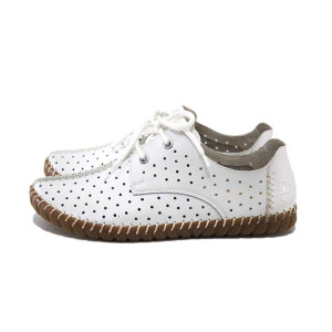 Бели дамски обувки с равна подметка, естествена кожа перфорирана - всекидневни обувки за пролетта и лятото N 100025306