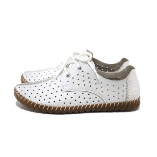Бели дамски обувки с равна подметка, естествена кожа перфорирана - всекидневни обувки за пролетта и лятото N 100025306