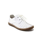 Бели дамски обувки с равна подметка, естествена кожа перфорирана - всекидневни обувки за пролетта и лятото N 100025306