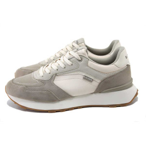 Бежови мъжки маратонки, еко-кожа и текстилна материя - спортни обувки за пролетта и лятото N 100025308