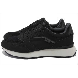 Черни мъжки маратонки, еко-кожа и текстилна материя - спортни обувки за пролетта и лятото N 100025309