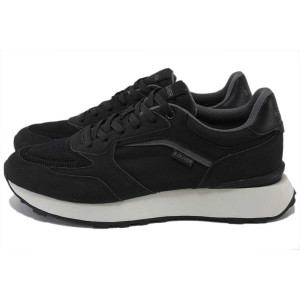 Черни мъжки маратонки, еко-кожа и текстилна материя - спортни обувки за пролетта и лятото N 100025309