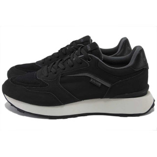 Черни мъжки маратонки, еко-кожа и текстилна материя - спортни обувки за пролетта и лятото N 100025309