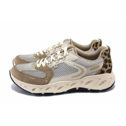 Бежови дамски маратонки, еко-кожа и текстилна материя - спортни обувки за лятото N 100025314