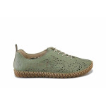 Зелени дамски обувки с равна подметка, естествена кожа - ежедневни обувки за пролетта и лятото N 100025315