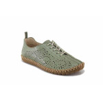 Зелени дамски обувки с равна подметка, естествена кожа - ежедневни обувки за пролетта и лятото N 100025315