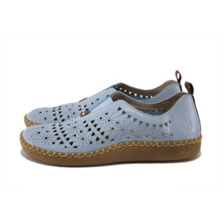 Светлосини дамски обувки с равна подметка, естествена кожа перфорирана - всекидневни обувки за пролетта и лятото N 100025321