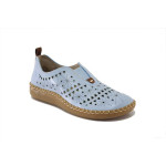 Светлосини дамски обувки с равна подметка, естествена кожа перфорирана - всекидневни обувки за пролетта и лятото N 100025321