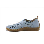 Светлосини дамски обувки с равна подметка, естествена кожа перфорирана - всекидневни обувки за пролетта и лятото N 100025321
