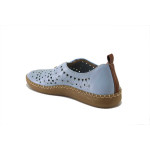 Светлосини дамски обувки с равна подметка, естествена кожа перфорирана - всекидневни обувки за пролетта и лятото N 100025321