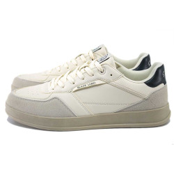 Бежови мъжки маратонки, здрава еко-кожа - спортни кецове за пролетта и лятото N 100025322