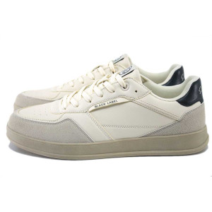 Бежови мъжки маратонки, здрава еко-кожа - спортни кецове за пролетта и лятото N 100025322