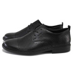 Черни мъжки обувки, естествена кожа перфорирана - официални обувки за пролетта и лятото N 100025337