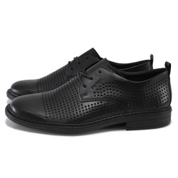 Черни мъжки обувки, естествена кожа перфорирана - официални обувки за пролетта и лятото N 100025337