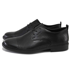 Черни мъжки обувки, естествена кожа перфорирана - официални обувки за пролетта и лятото N 100025337