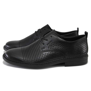 Черни мъжки обувки, естествена кожа перфорирана - официални обувки за пролетта и лятото N 100025337