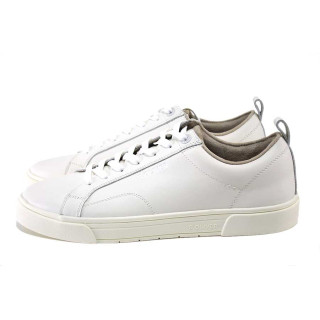 Бели мъжки маратонки, естествена кожа - всекидневни обувки за пролетта и лятото N 100025364