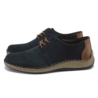 Сини мъжки обувки, естествена кожа перфорирана - всекидневни обувки за пролетта и лятото N 100025401