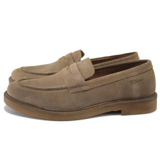 Кафяви мъжки обувки, естествен набук - всекидневни обувки за пролетта и лятото N 100025403