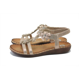 Бежови дамски сандали, здрава еко-кожа - всекидневни обувки за лятото N 100025404