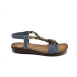 Сини дамски сандали, еко-кожа и текстилна материя - ежедневни обувки за лятото N 100025405