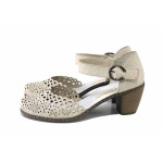 Бежови дамски обувки със среден ток, естествена кожа - всекидневни обувки за пролетта и лятото N 100025417