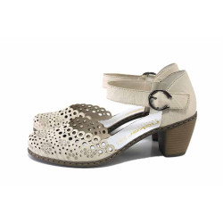 Бежови дамски обувки със среден ток, естествена кожа - всекидневни обувки за пролетта и лятото N 100025417