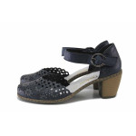 Сини дамски обувки със среден ток, естествена кожа перфорирана - ежедневни обувки за пролетта и лятото N 100025421