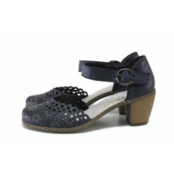 Сини дамски обувки със среден ток, естествена кожа перфорирана - ежедневни обувки за пролетта и лятото N 100025421