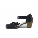 Сини дамски обувки със среден ток, естествена кожа перфорирана - ежедневни обувки за пролетта и лятото N 100025421