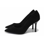 Черни дамски обувки с висок ток, естествен велур - елегантни обувки за целогодишно ползване N 100025423