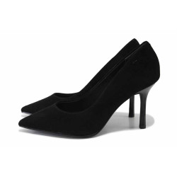 Черни дамски обувки с висок ток, естествен велур - елегантни обувки за целогодишно ползване N 100025423