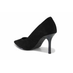 Черни дамски обувки с висок ток, естествен велур - елегантни обувки за целогодишно ползване N 100025423