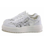 Бели спортни дамски обувки, естествена кожа и текстилна материя - спортни обувки за пролетта и лятото N 100025426