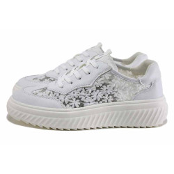 Бели спортни дамски обувки, естествена кожа и текстилна материя - спортни обувки за пролетта и лятото N 100025426