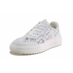 Бели спортни дамски обувки, естествена кожа и текстилна материя - спортни обувки за пролетта и лятото N 100025426