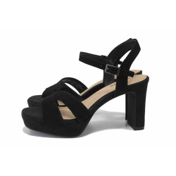 Черни дамски сандали, естествен набук - официални обувки за пролетта и лятото N 100025427