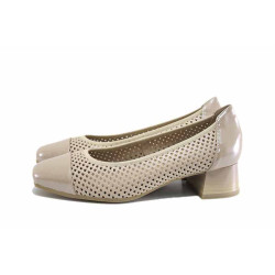 Бежови дамски обувки със среден ток, естествена кожа и еко-кожа - всекидневни обувки за пролетта и лятото N 100025432