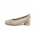 Бежови дамски обувки със среден ток, естествена кожа и еко-кожа - всекидневни обувки за пролетта и лятото N 100025432