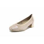 Бежови дамски обувки със среден ток, естествена кожа и еко-кожа - всекидневни обувки за пролетта и лятото N 100025432