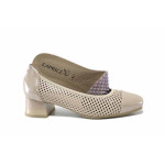 Бежови дамски обувки със среден ток, естествена кожа и еко-кожа - всекидневни обувки за пролетта и лятото N 100025432