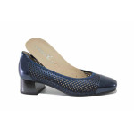 Сини дамски обувки със среден ток, естествена кожа и еко-кожа - ежедневни обувки за пролетта и лятото N 100025433