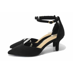 Черни дамски обувки с висок ток, качествен еко-велур - елегантни обувки за пролетта и лятото N 100025436