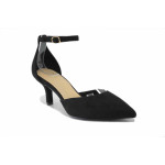 Черни дамски обувки с висок ток, качествен еко-велур - елегантни обувки за пролетта и лятото N 100025436