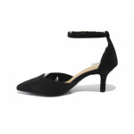 Черни дамски обувки с висок ток, качествен еко-велур - елегантни обувки за пролетта и лятото N 100025436